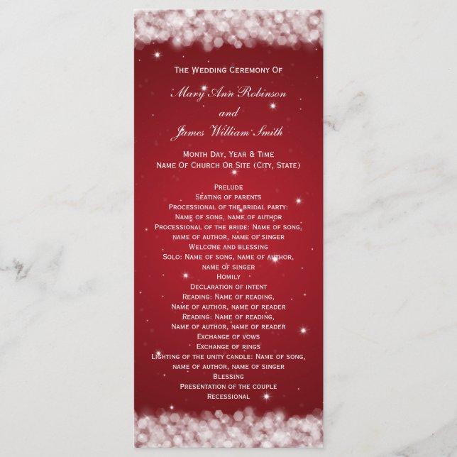 Elegant Wedding Program Party Sparkle Red Programme (Front)
