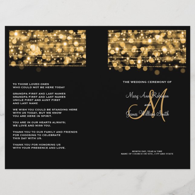 Elegant Wedding Program Party Sparkles Gold (Front)