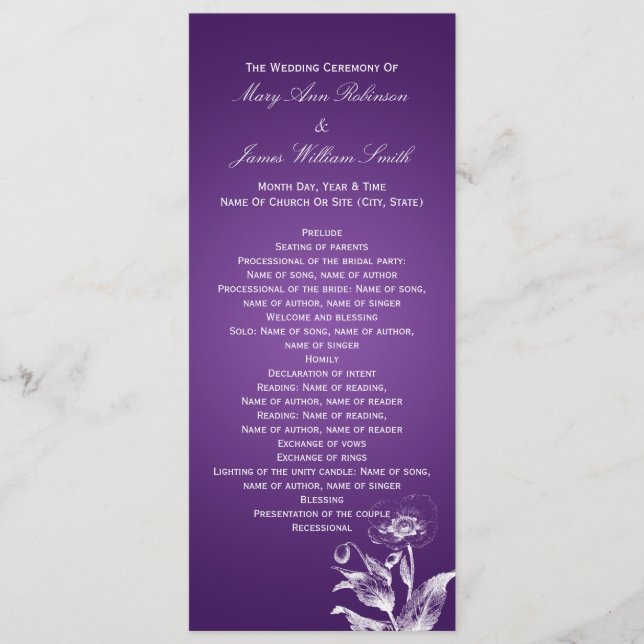Elegant Wedding Program Poppy Purple Programme (Front)