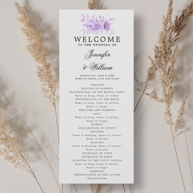Elegant Wedding Program Purple Floral Script  Invitation (Elegant Wedding Program Purple Floral Script )