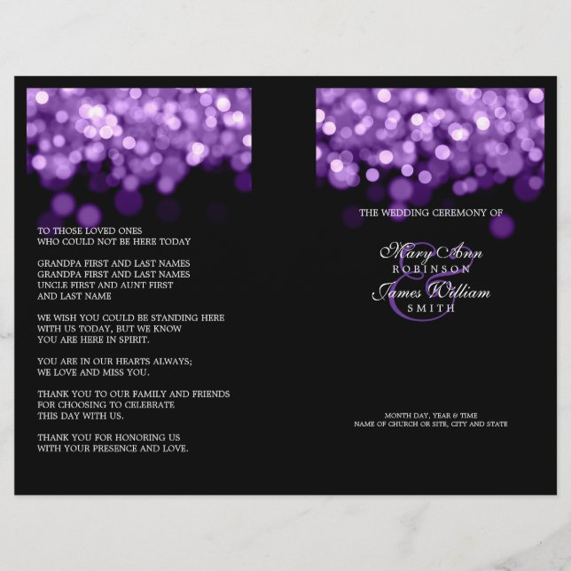 Elegant Wedding Program Purple Lights (Front)