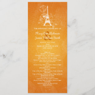 Elegant Wedding Program Romantic Paris Orange Programme