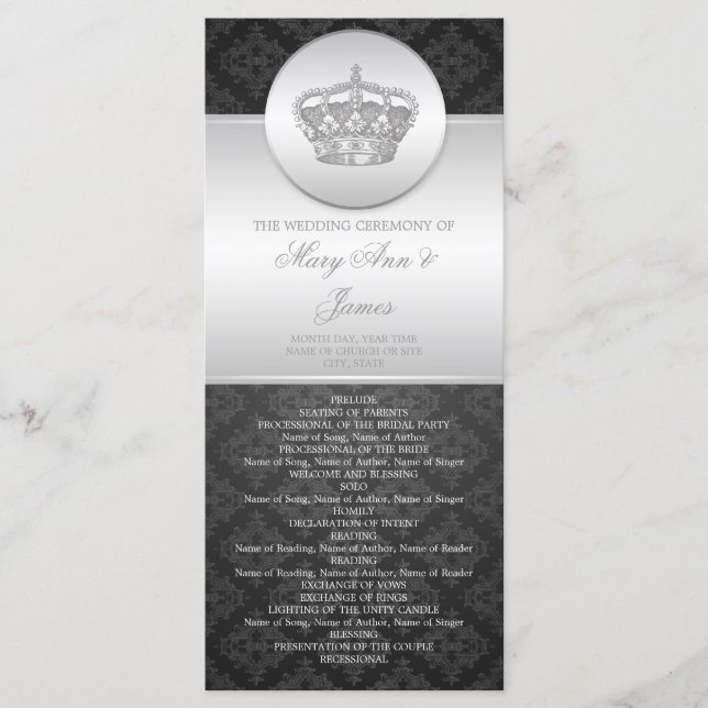 Elegant Wedding Program Royal Crown Black Programme (Front)