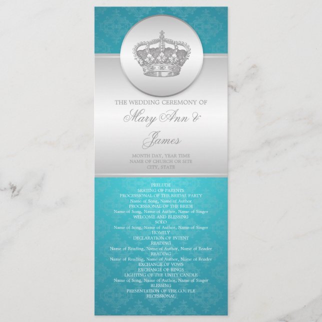 Elegant Wedding Program Royal Crown Blue Programme (Front)