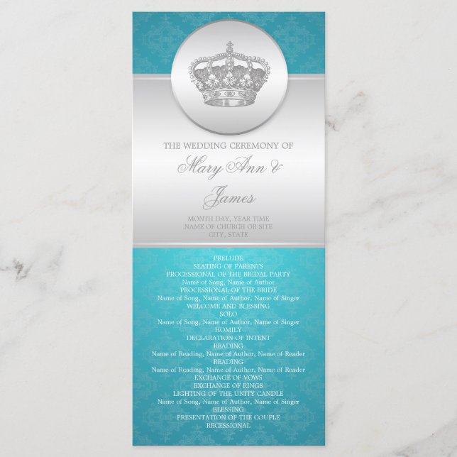 Elegant Wedding Program Royal Crown Blue Programme (Front)
