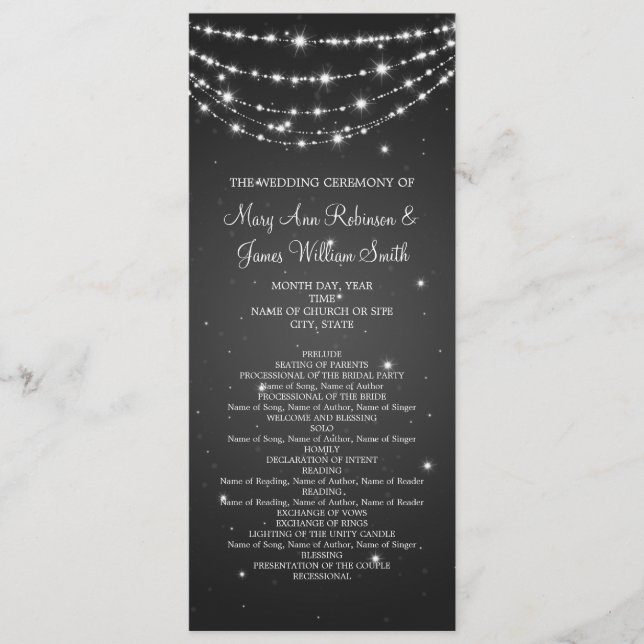 Elegant Wedding Program Sparkling Chain Black Programme (Front)