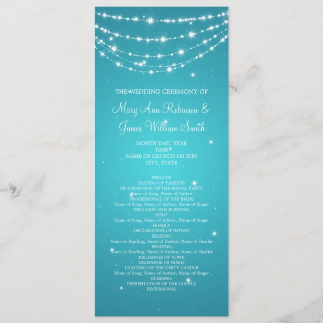 Elegant Wedding Program Sparkling Chain Blue Programme (Front)