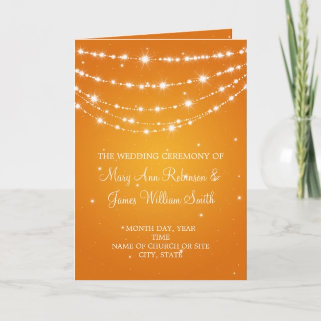 Elegant Wedding Program Sparkling Chain Orange Programme (Front)