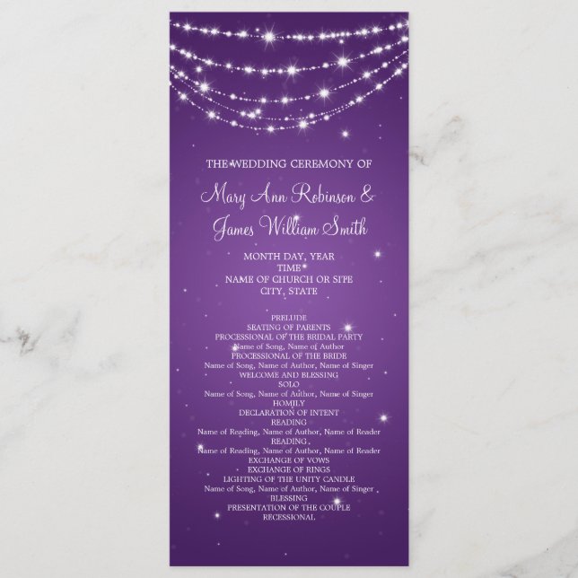 Elegant Wedding Program Sparkling Chain Purple Programme (Front)
