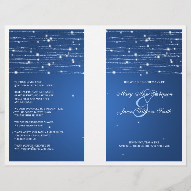 Elegant Wedding Program Sparkling Lines Sapphire (Front)