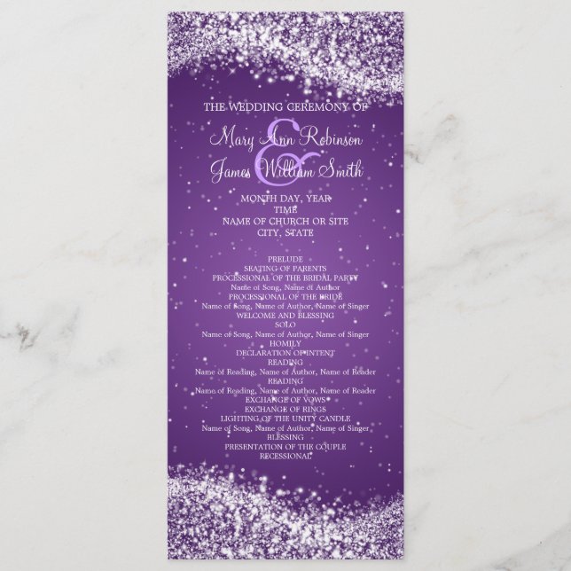 Elegant Wedding Program Sparkling Wave Purple Programme (Front)
