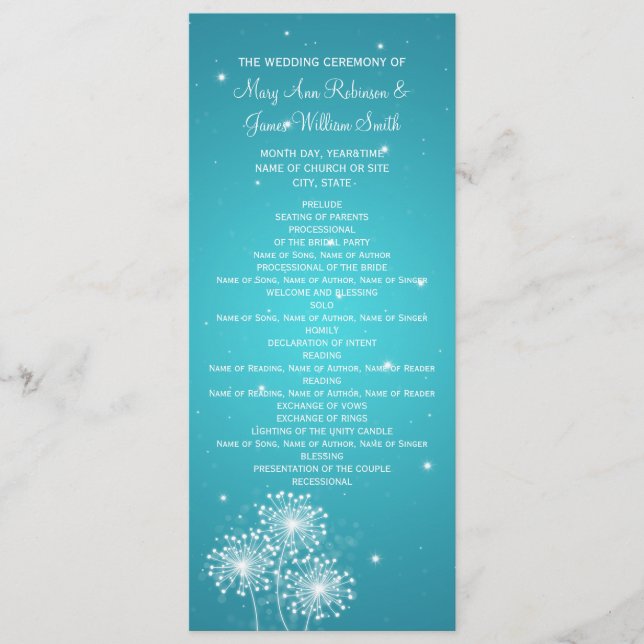 Elegant Wedding Program Summer Sparkle Turquoise Programme (Front)