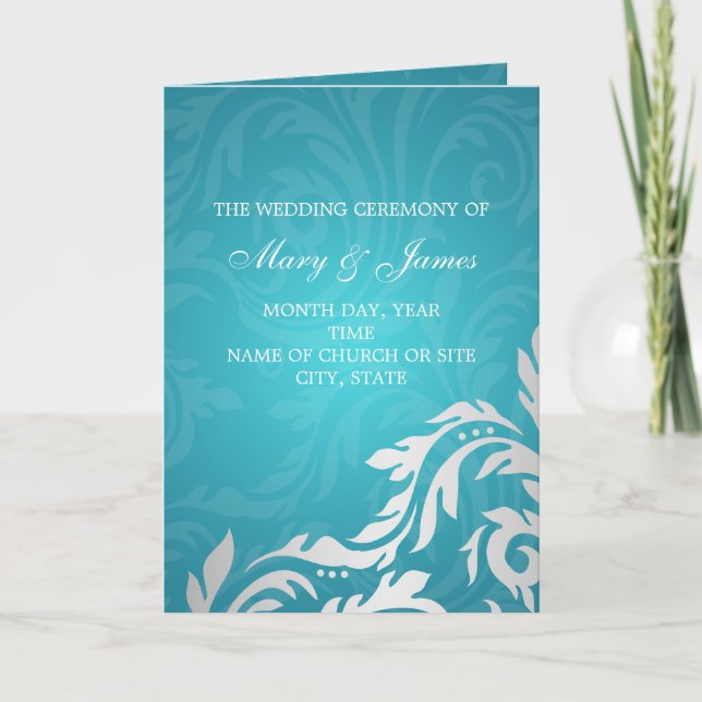 Elegant Wedding Program Swirly Flourish Aqua Blue Programme (Front)