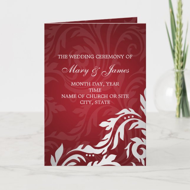 Elegant Wedding Program Swirly Flourish Red Programme (Front)