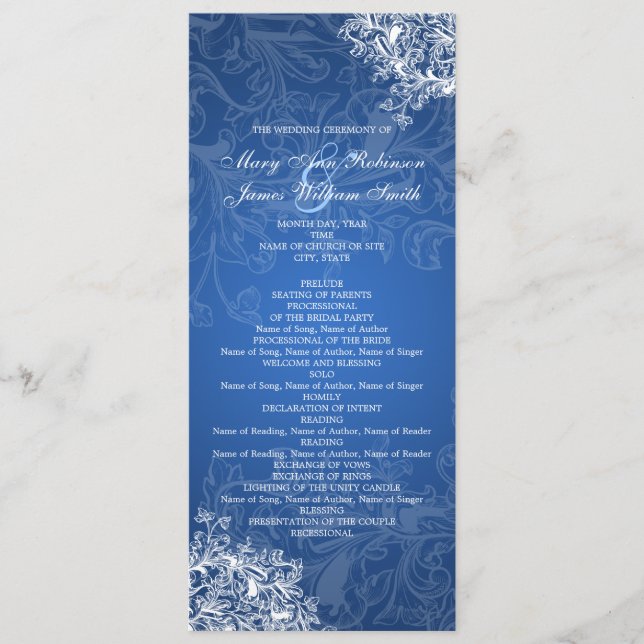 Elegant Wedding Program Vintage Swirls Blue Programme (Front)