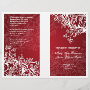 Elegant Wedding Program Vintage Swirls Red