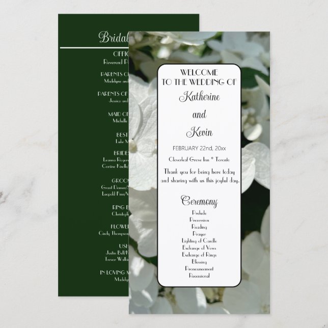 Elegant Wedding Program White Hydrangea (Front/Back)