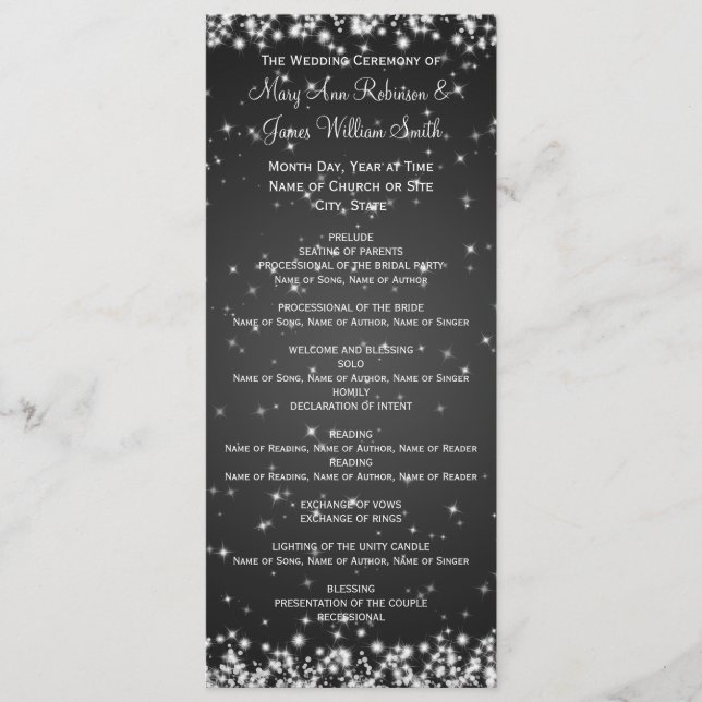 Elegant Wedding Program Winter Sparkle Black Programme (Front)