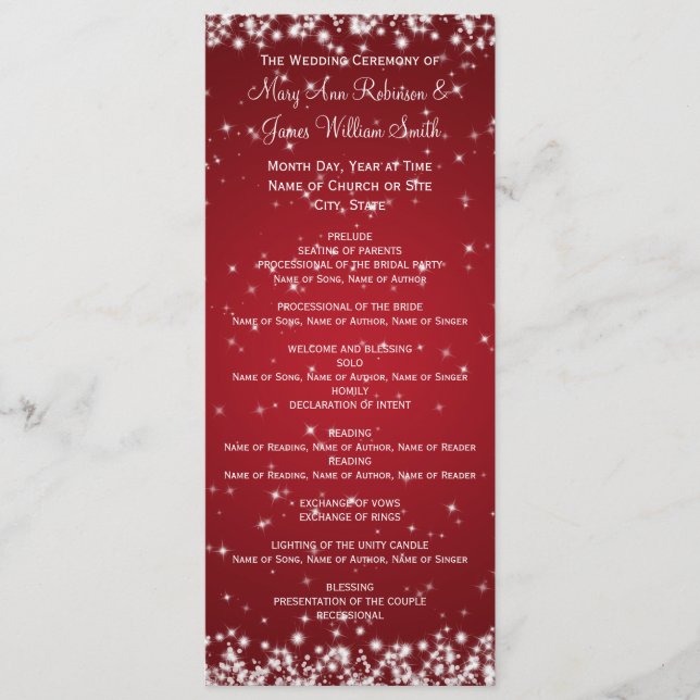 Elegant Wedding Program Winter Sparkle Red Programme (Front)