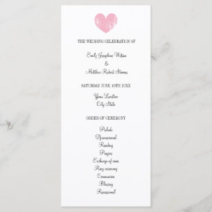 Elegant wedding program with rustic pink heart programme