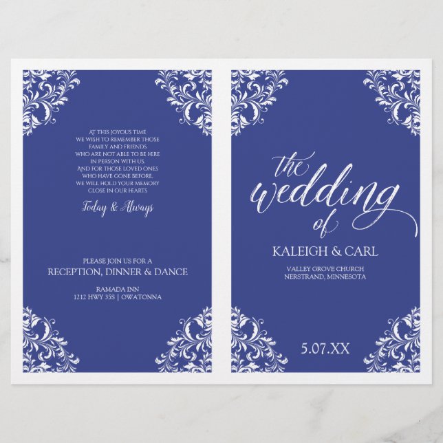 Elegant Wedding Programs -Nadine (Royal Blue) (Front)
