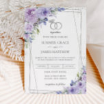 Elegant Wedding Purple Lilac Floral Silver Rings Invitation<br><div class="desc">Personalise this lovely wedding invitation with own wording easily and quickly,  simply press the customise it button to further re-arrange and format the style and placement of the text.  Matching items available in store!  (c) The Happy Cat Studio</div>