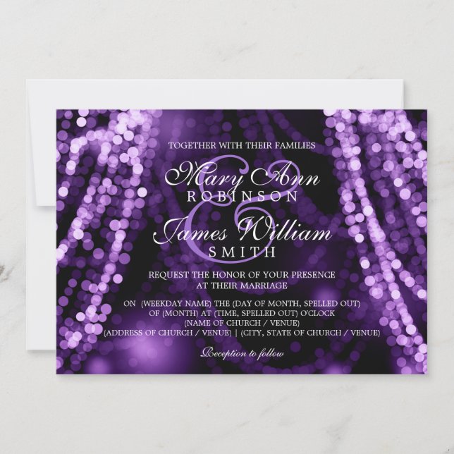Elegant Wedding Purple String Lights Invitation (Front)