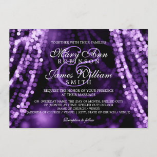 Elegant Wedding Purple String Lights Invitation