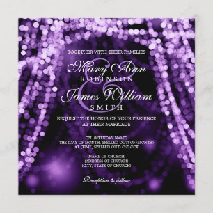 Elegant Wedding Purple String Lights Invitation