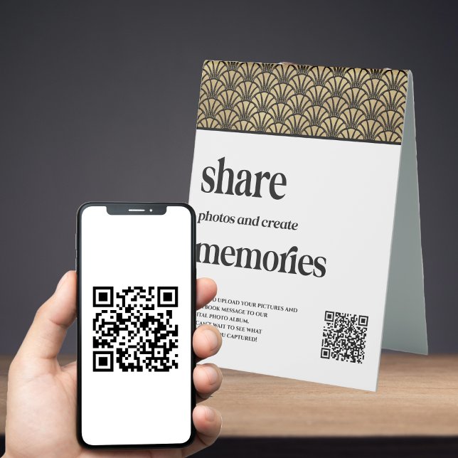 Elegant Wedding QR Code Photo Pictures Guestbook (QR Code Wedding Event Photo Sharing Sign. Elegant gold and black art deco. )
