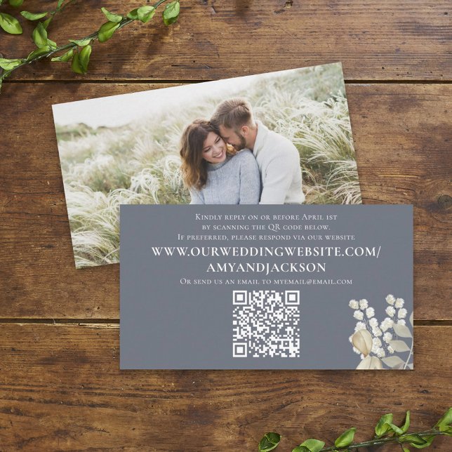 Elegant Wedding QR Code Simple Dusty Blue  Enclosure Card (Creator Uploaded)