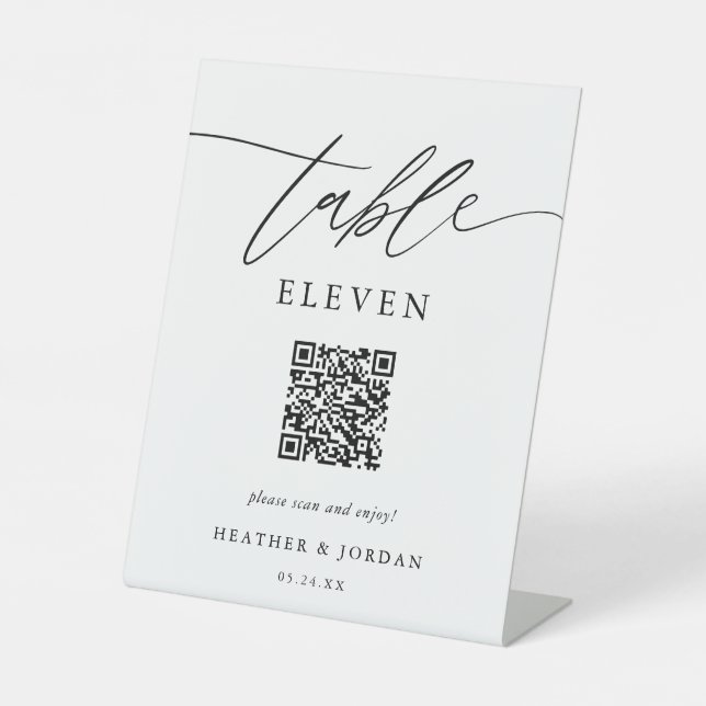 Elegant Wedding QR Code Table Numbers Pedestal Sign (Front)