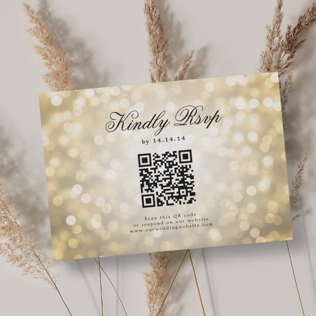 Elegant Wedding QR RSVP Bokeh Lights Gold  (Elegant Wedding QR RSVP Bokeh Lights Gold )