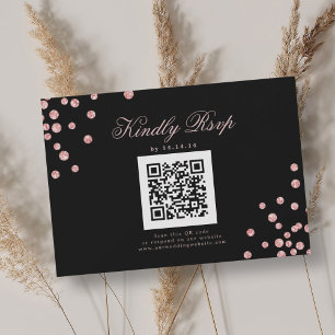 Elegant Wedding QR RSVP Rose Gold Confetti Black