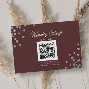 Elegant Wedding QR RSVP Silver Confetti Burgundy