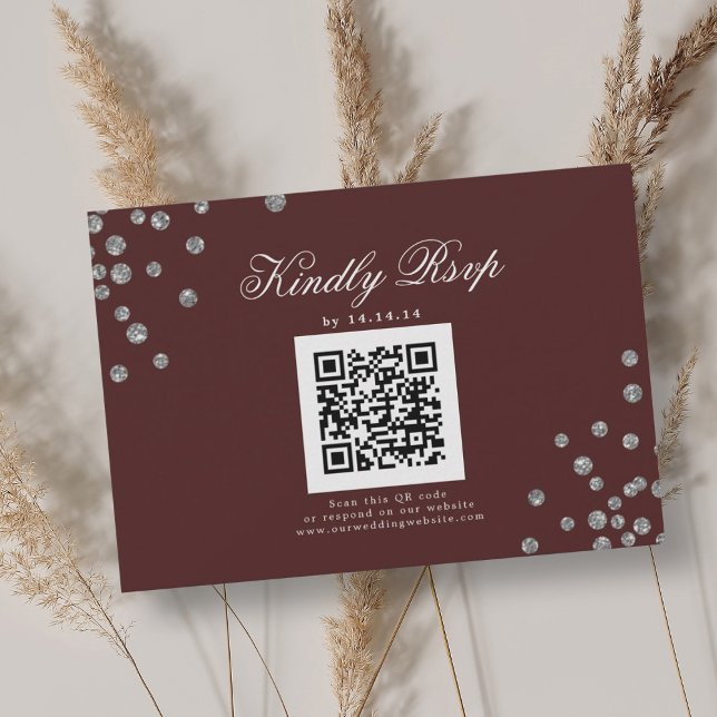 Elegant Wedding QR RSVP Silver Confetti Burgundy  (Elegant Wedding QR RSVP Silver Confetti Burgundy)