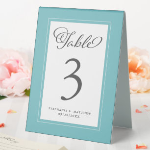 Elegant Wedding Reception Guest Table Number Aqua