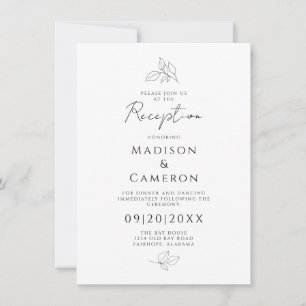 Elegant Wedding Reception Leaves Black & White Invitation
