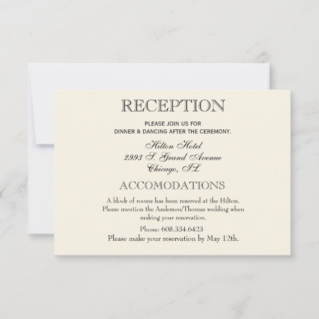 Elegant Wedding Reception Simple Traditional RSVP Card (Front)