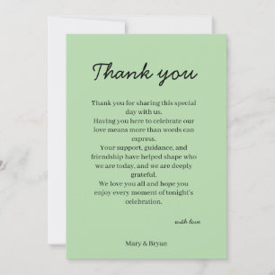 Elegant Wedding Reception Table Thank You Card
