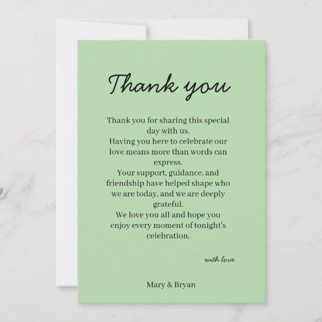 Elegant Wedding Reception Table Thank You Card (Front)