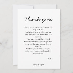 Elegant Wedding Reception Table Thank You Card