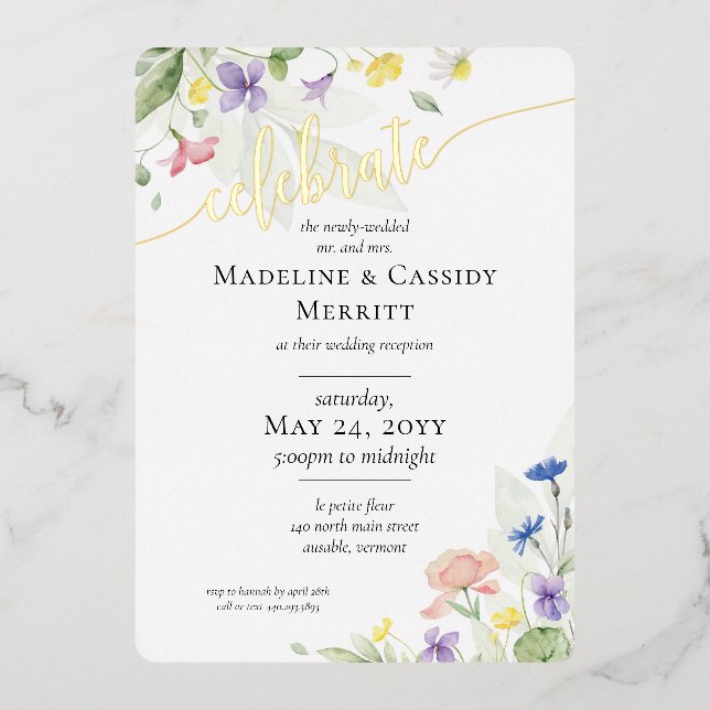 Elegant Wedding Reception Watercolor Wildflowers (Front)