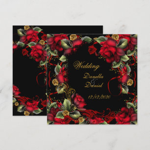 Elegant Wedding Red Roses Gold Black A Invitation