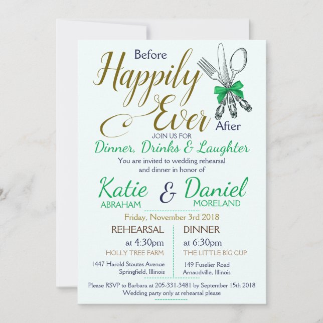 Elegant Wedding Rehearsal Customised Dinner RSVP Invitation (Front)