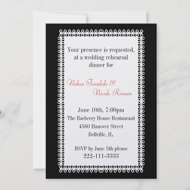 Elegant Wedding Rehearsal Dinner Invitation (Front)
