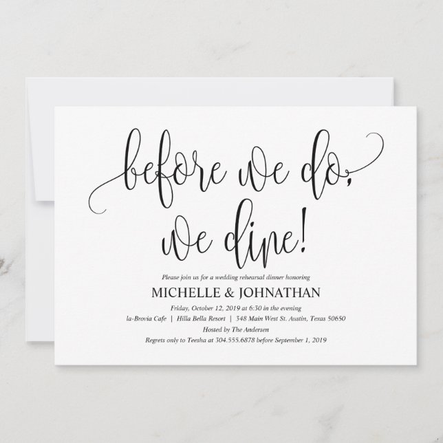 Elegant Wedding Rehearsal Dinner Invitation Card (Front)