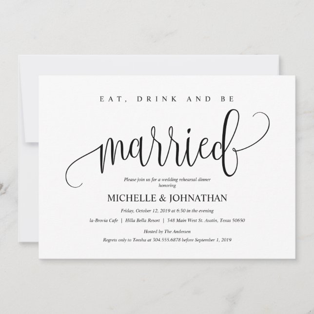 Elegant Wedding Rehearsal Dinner Invitation Card (Front)