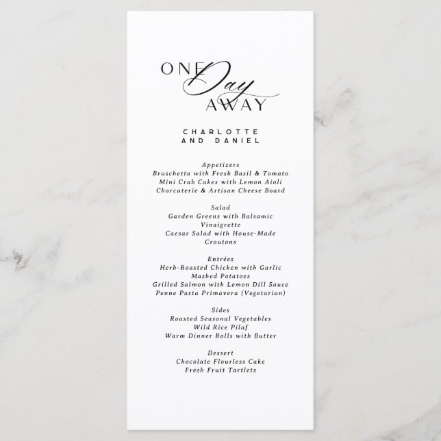 Elegant Wedding Rehearsal Dinner One Day Away Menu (Front)