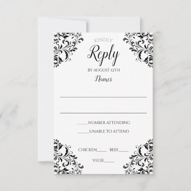 Elegant Wedding Response Card | Nadine (Black) (Front)